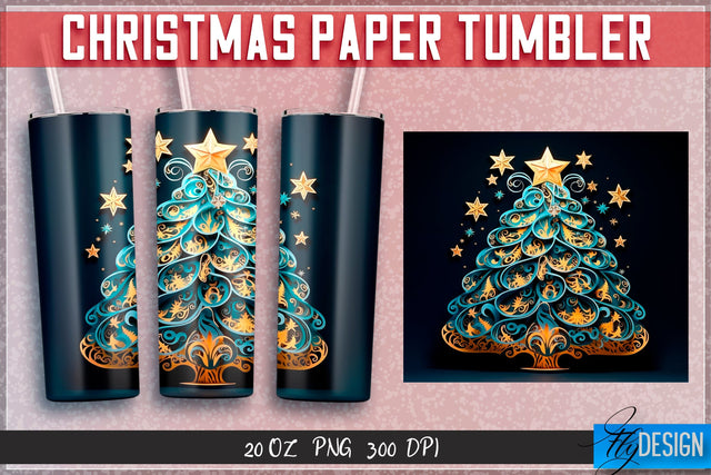 Christmas Paper Tumblers Wrap 20 oz. Sublimation Fly Design 