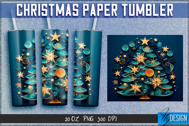 Christmas Paper Tumblers Wrap 20 oz. Sublimation Fly Design 