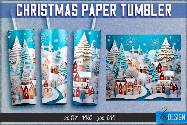Christmas Paper Tumblers Wrap 20 oz. Sublimation Fly Design 