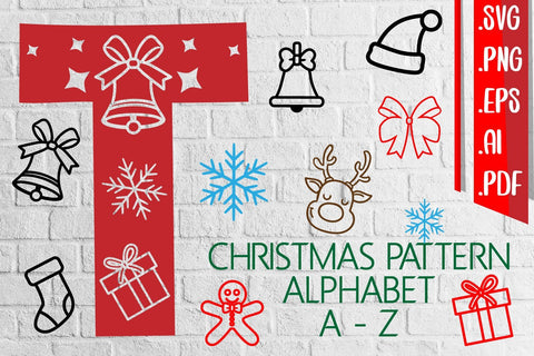 christmas Pattern alphabet A-Z svg eps ai png pdf SVG zafrans studio 