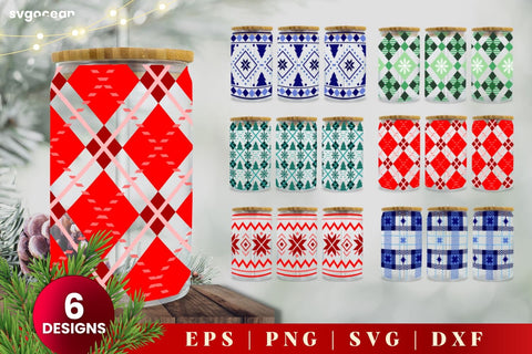 Christmas Pattern Can Glass | Svg Bundle | 16 Oz Libbey Glass SVG SvgOcean 