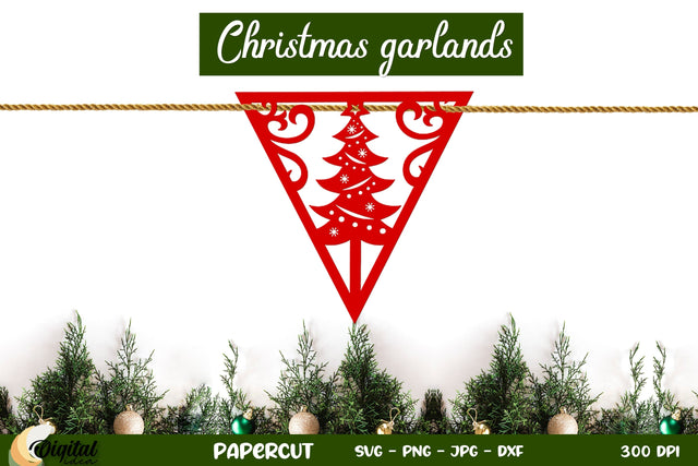 Christmas Patterns SVG. 3D Christmas Garland Paper Cut. 3D Paper Evgenyia Guschina 