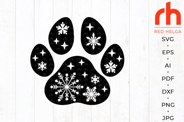 Christmas paw svg - Christmas pet svg - Snowflake paw svg SVG RedHelgaArt 
