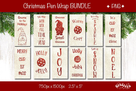 Christmas pen wrap PNG Bundle sublimation design Xmas Glitter Pen Wrap Sublimation Createya Design 