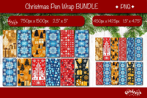 Christmas pen wrap PNG Bundle sublimation design Xmas Glitter Pen Wrap Sublimation Createya Design 
