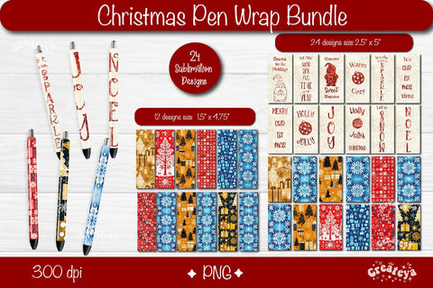 Christmas pen wrap PNG Bundle sublimation design Xmas Glitter Pen Wrap Sublimation Createya Design 