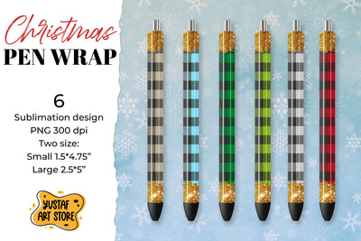Christmas pen wrap sublimation. Buffalo plaid & gold glitter Sublimation Yustaf Art Store 