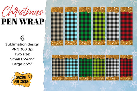 Christmas pen wrap sublimation. Buffalo plaid & gold glitter Sublimation Yustaf Art Store 