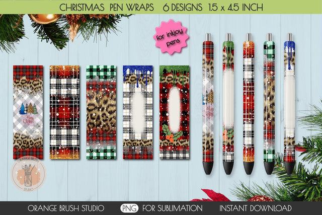 Christmas Pen Wraps Bundle PNG Sublimation Epoxy Pens Sublimation OrangeBrushStudio 
