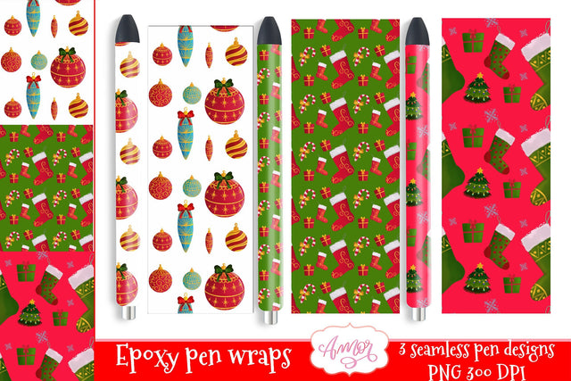 Christmas pen wraps for sublimation, epoxy pen wrap 3 design Sublimation Amorclipart 