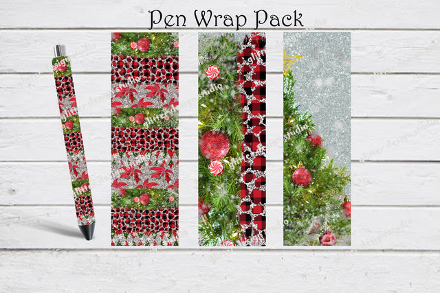 Christmas Pen Wraps, Holiday Pen Wraps,Bundle Snowflake Pen Wraps, Let It Snow PNG, Glitter Pen Wraps Template,Christmas Tree Pen Wrap 3D Paper ArtStudio 