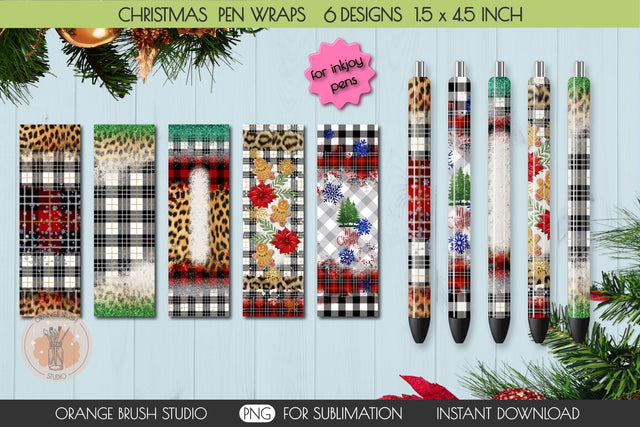 Christmas Pen Wraps PNG Bundle Epoxy Pen Sublimation Sublimation OrangeBrushStudio 