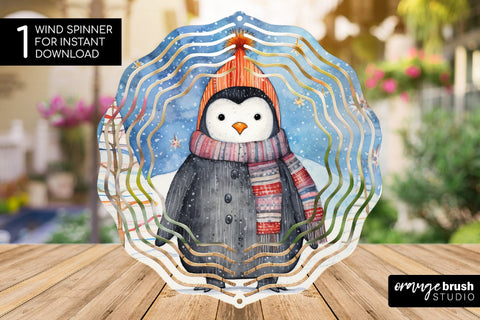Christmas Penguin Wind Spinner Sublimation Round PNG Design Sublimation OrangeBrushStudio 