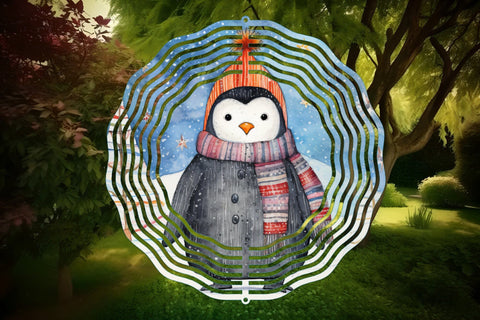 Christmas Penguin Wind Spinner Sublimation Round PNG Design Sublimation OrangeBrushStudio 