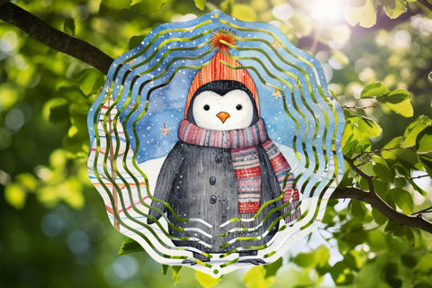 Christmas Penguin Wind Spinner Sublimation Round PNG Design Sublimation OrangeBrushStudio 