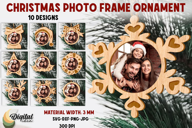 Christmas Photo Frame Ornament Bundle. Layered Ornaments SVG Evgenyia Guschina 
