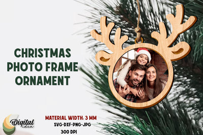 Christmas Photo Frame Ornament. Reindeer SVG. Laser Cut Frame SVG Evgenyia Guschina 