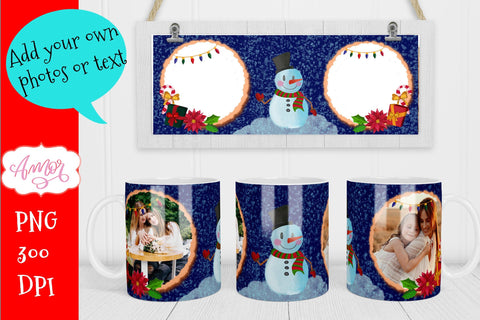 Christmas photo mug wrap for custom gifts, snowman mug png Sublimation Amorclipart 