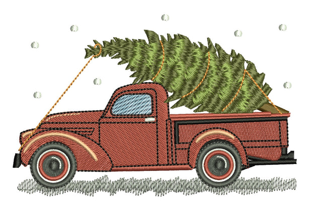 Christmas Pickup Embroidery Design, Christmas Tree Vintage Truck Machine Embroidery File Embroidery/Applique DESIGNS NextEmbroidery 