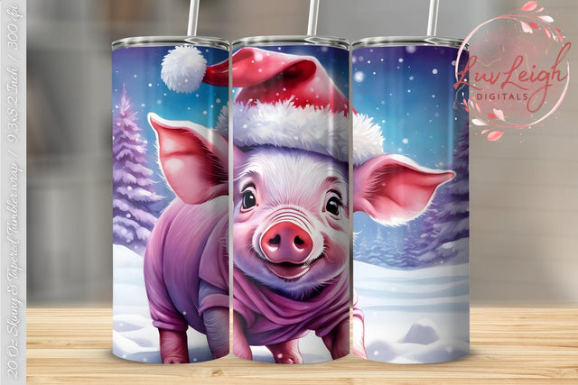 Christmas Pig Tumbler wrap PNG Sublimation Luvleigh Digitals 