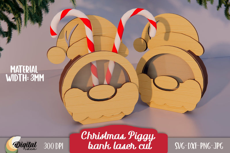 Christmas Piggy Bank Laser Cut. 3D Money Box Laser Cut. Christmas Laser Cut. SVG Evgenyia Guschina 