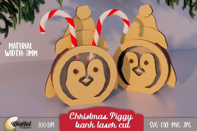 Christmas Piggy Bank Laser Cut. 3D Money Box Laser Cut. Christmas Laser Cut. SVG Evgenyia Guschina 
