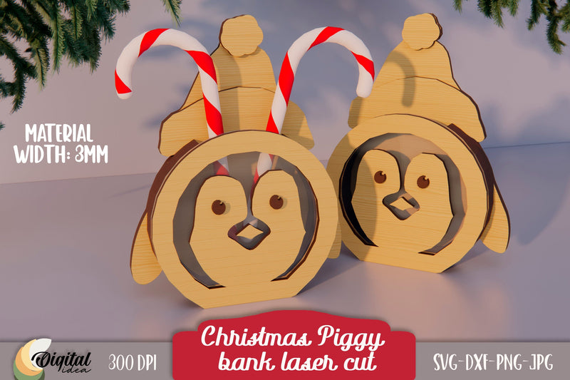 Christmas Piggy Bank Laser Cut. 3D Money Box Laser Cut. Christmas Laser Cut. SVG Evgenyia Guschina 