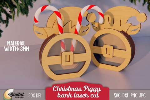 Christmas Piggy Bank Laser Cut. 3D Money Box Laser Cut. Christmas Laser Cut SVG Evgenyia Guschina 