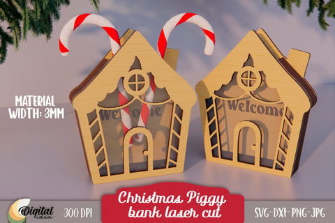 Christmas Piggy Bank Laser Cut. 3D Money Box Laser Cut. Christmas Laser Cut. SVG Evgenyia Guschina 