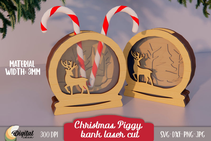 Christmas Piggy Bank Laser Cut. 3D Money Box Laser Cut SVG Evgenyia Guschina 