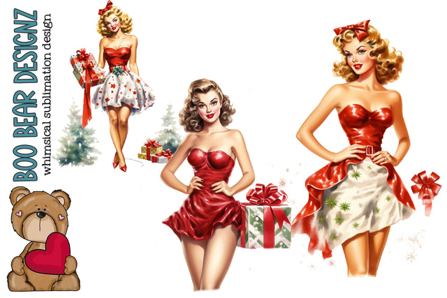 Christmas Pin up Girl Clipart Sublimation Boo Bear Designz 