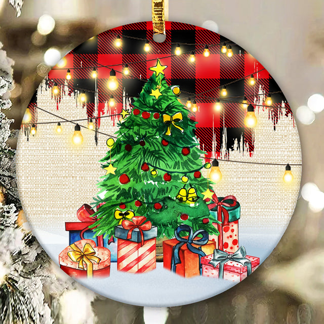 Christmas Plaid Tree Burlap Ornament, Christmas ornament, PNG Sublimation design, Family ornament Ornament, Winter ornaments, round ornament Sublimation CaldwellArt 