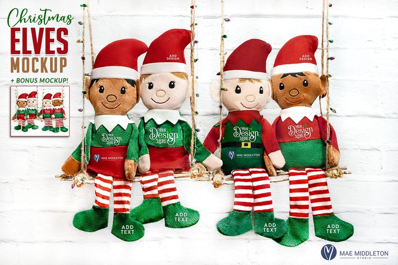 Christmas Plush Elves Mockups | Styled photo Mock Up Photo Mae Middleton Studio 
