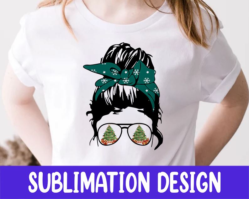 Christmas Png, Messy Bun Sunglasses Png Sublimation iStyleDesign 