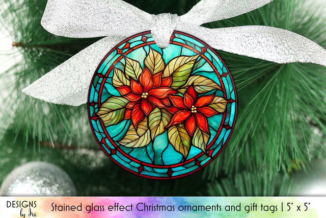 Christmas Poinsettia Flowers Ornament Design Sublimation Designs by Ira 