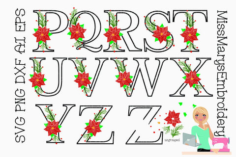 Christmas Poinsettia Monogram Letters SVG MissMarysEmbroidery 