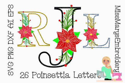Christmas Poinsettia Monogram Letters SVG MissMarysEmbroidery 