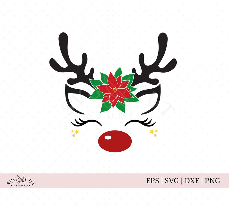 Christmas Poinsettia Reindeer SVG Files - So Fontsy