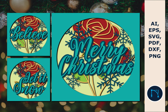 CHRISTMAS Poinsettia Shadow Box bundle SVG MD JOYNAL ABDIN 