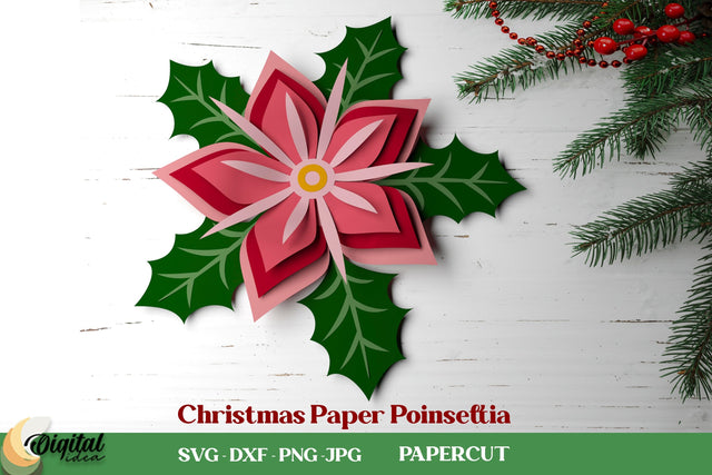 Christmas Poinsettia SVG. 3D Papercut. Christmas Paper Poinsettia 3D Paper Evgenyia Guschina 