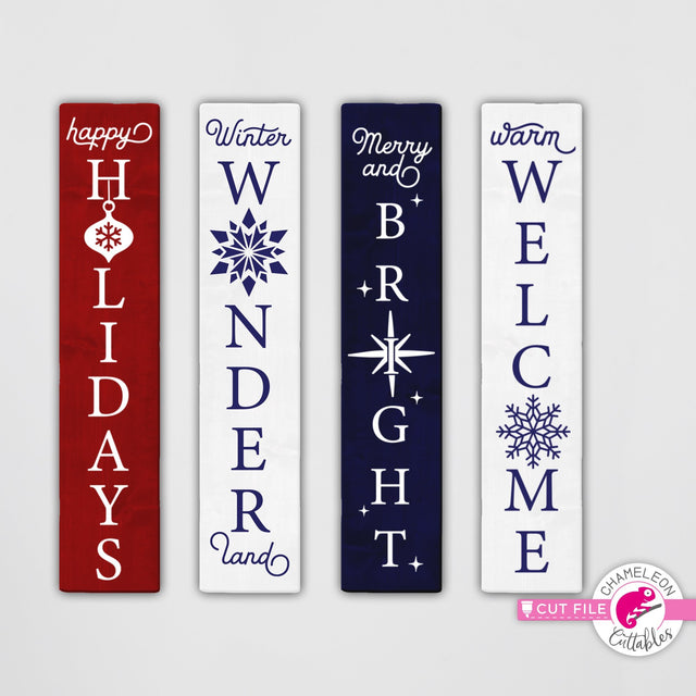 Christmas porch sign bundle 2 vertical svg png dxf SVG Chameleon Cuttables 