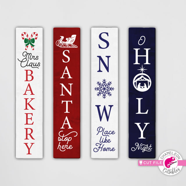 Christmas porch sign bundle 3 vertical svg png dxf SVG Chameleon Cuttables 