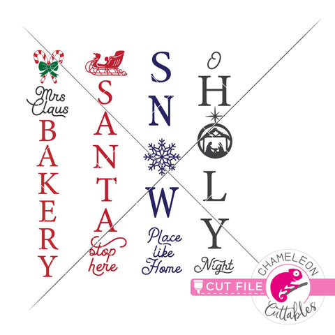 Christmas porch sign bundle 3 vertical svg png dxf SVG Chameleon Cuttables 