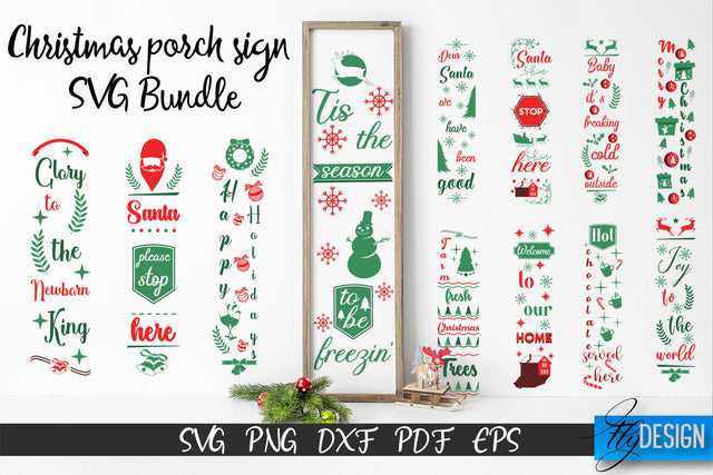 Christmas Porch Sign Bundle. Xmas Door Sign SVG Bundle. SVG Fly Design 