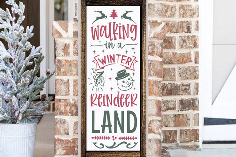 Christmas Porch Sign Design, Walking in a winter reindeer land SVG FiveStarCrafting 