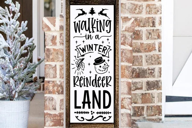 Christmas Porch Sign Design, Walking in a winter reindeer land SVG FiveStarCrafting 
