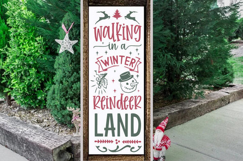 Christmas Porch Sign Design, Walking in a winter reindeer land SVG FiveStarCrafting 