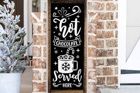 Christmas porch sign SVG Design, Hot chocolate served here SVG FiveStarCrafting 
