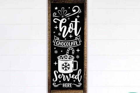 Christmas porch sign SVG Design, Hot chocolate served here SVG FiveStarCrafting 