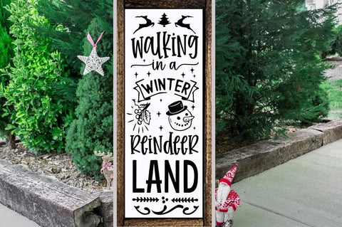 Christmas porch sign SVG Design, Walking in a winter reindeer land SVG FiveStarCrafting 